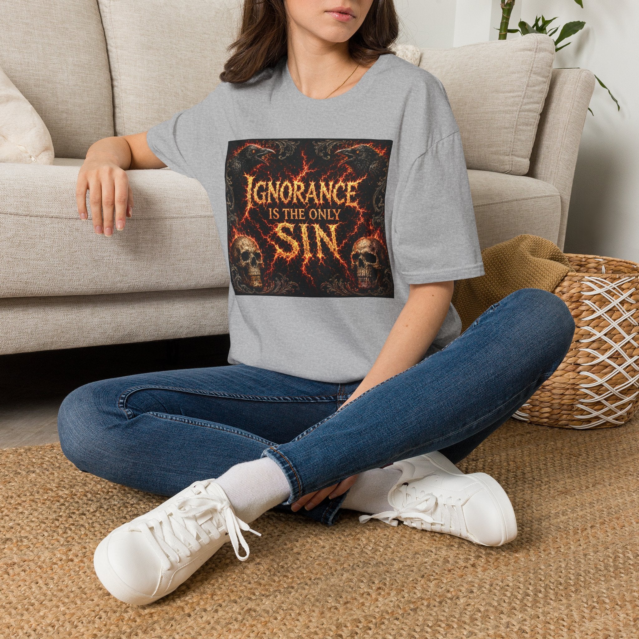 T-Shirt — "Ignorance Is The Only Sin" Gothic Skull Graphic Tee