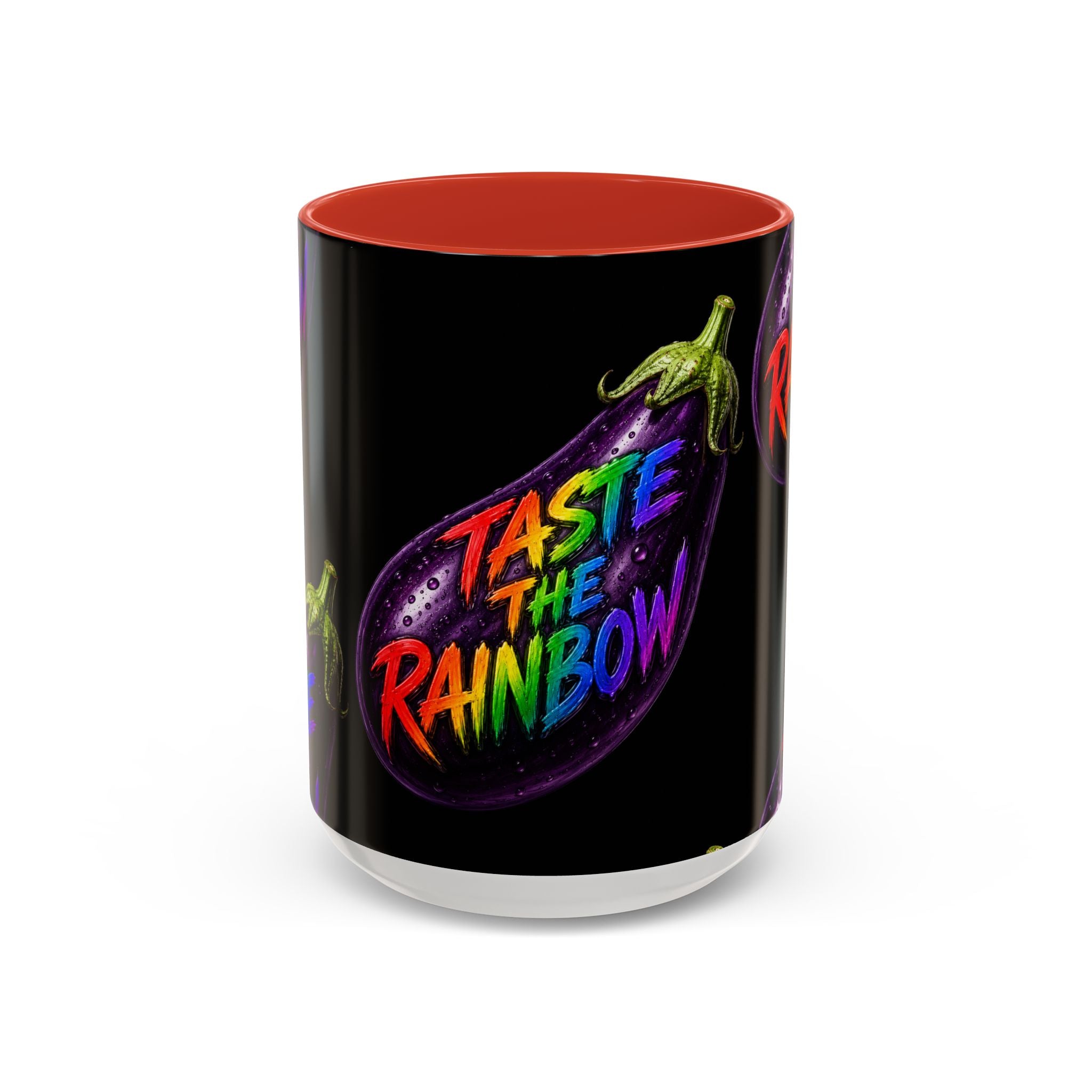 Taste the Rainbow Eggplant Coffee Mug — Pride Rainbow Accent Mug (11/15oz)
