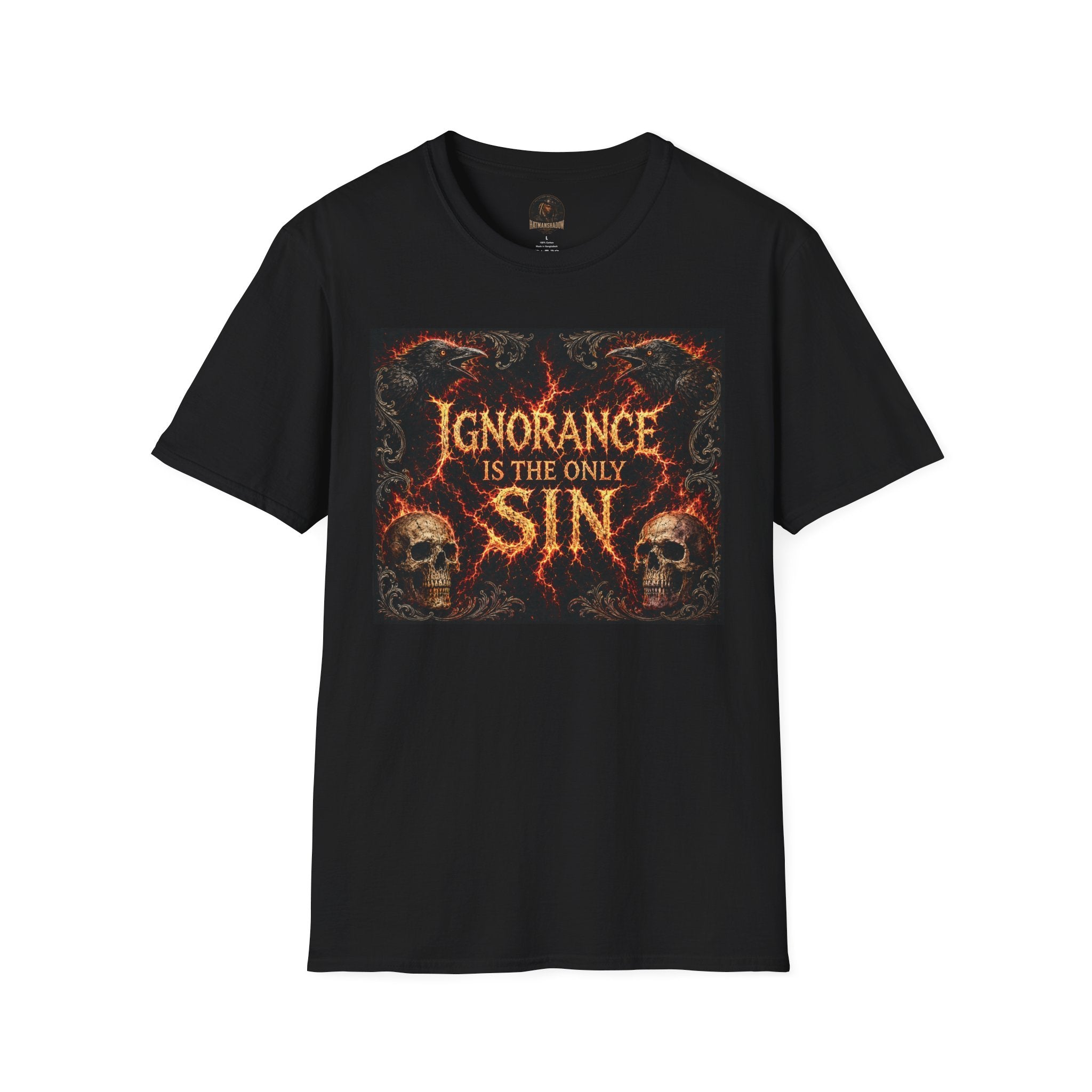 T-Shirt — "Ignorance Is The Only Sin" Gothic Skull Graphic Tee