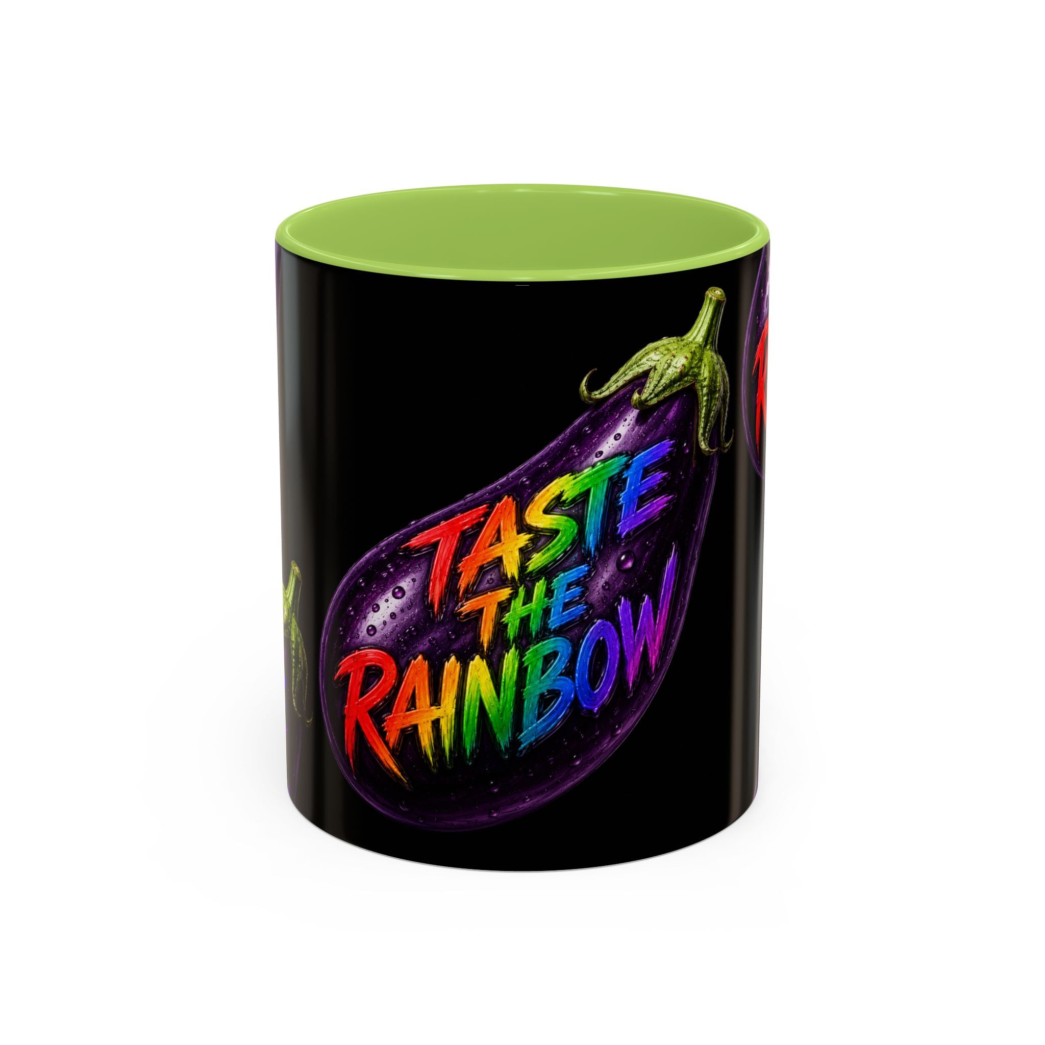 Taste the Rainbow Eggplant Coffee Mug — Pride Rainbow Accent Mug (11/15oz)