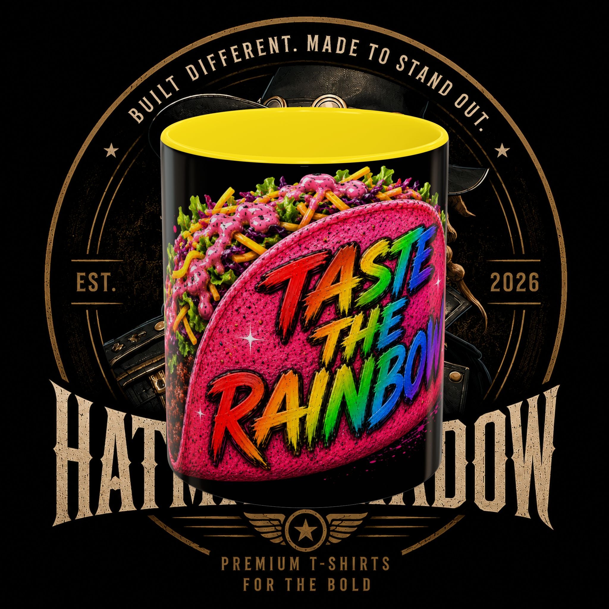 Taste The Rainbow Taco Coffee Mug — Colorful Novelty Accent Mug (11/15oz)