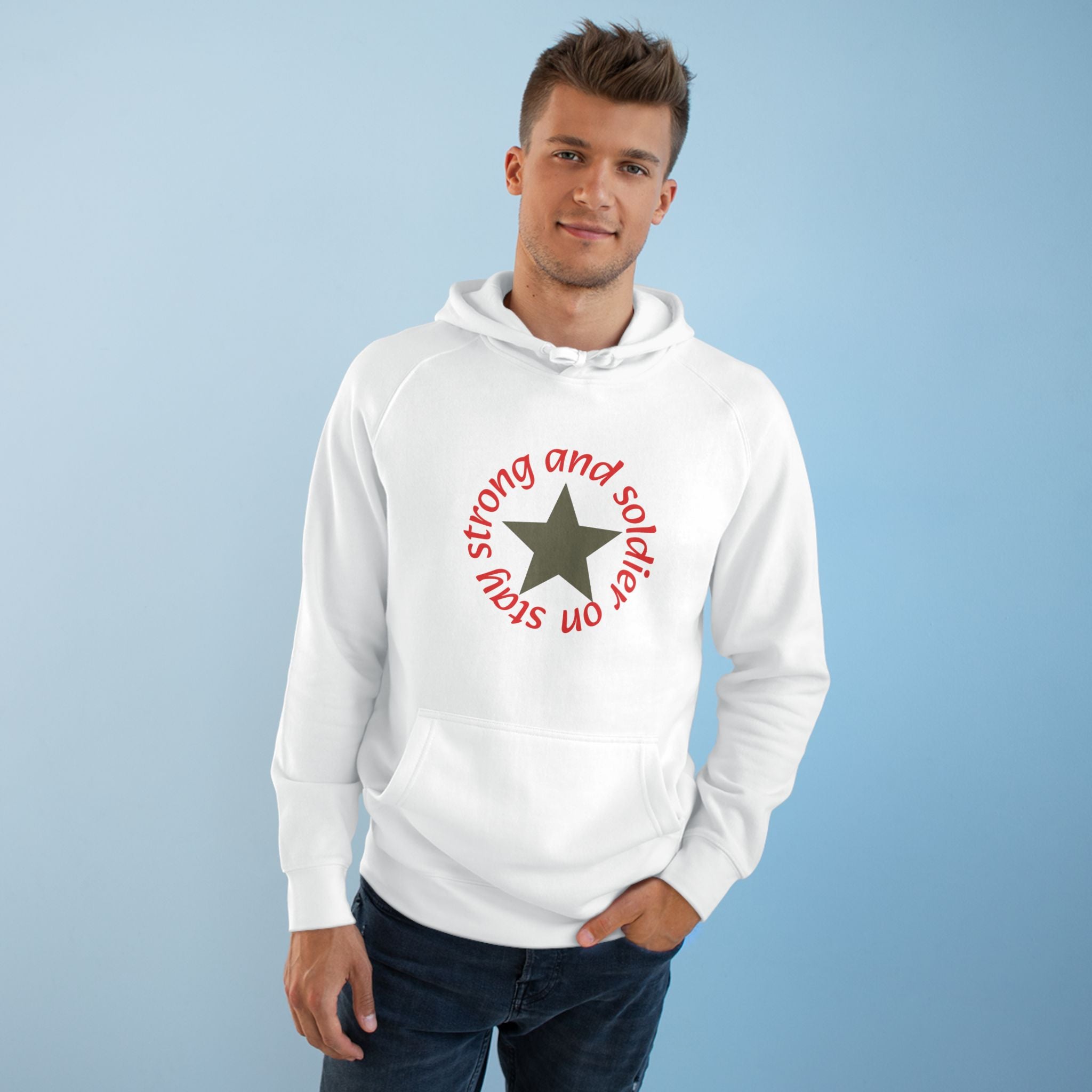 Strong and Steady Star Hoodie — "Strong and Soldier on" Graphic Hoodie
