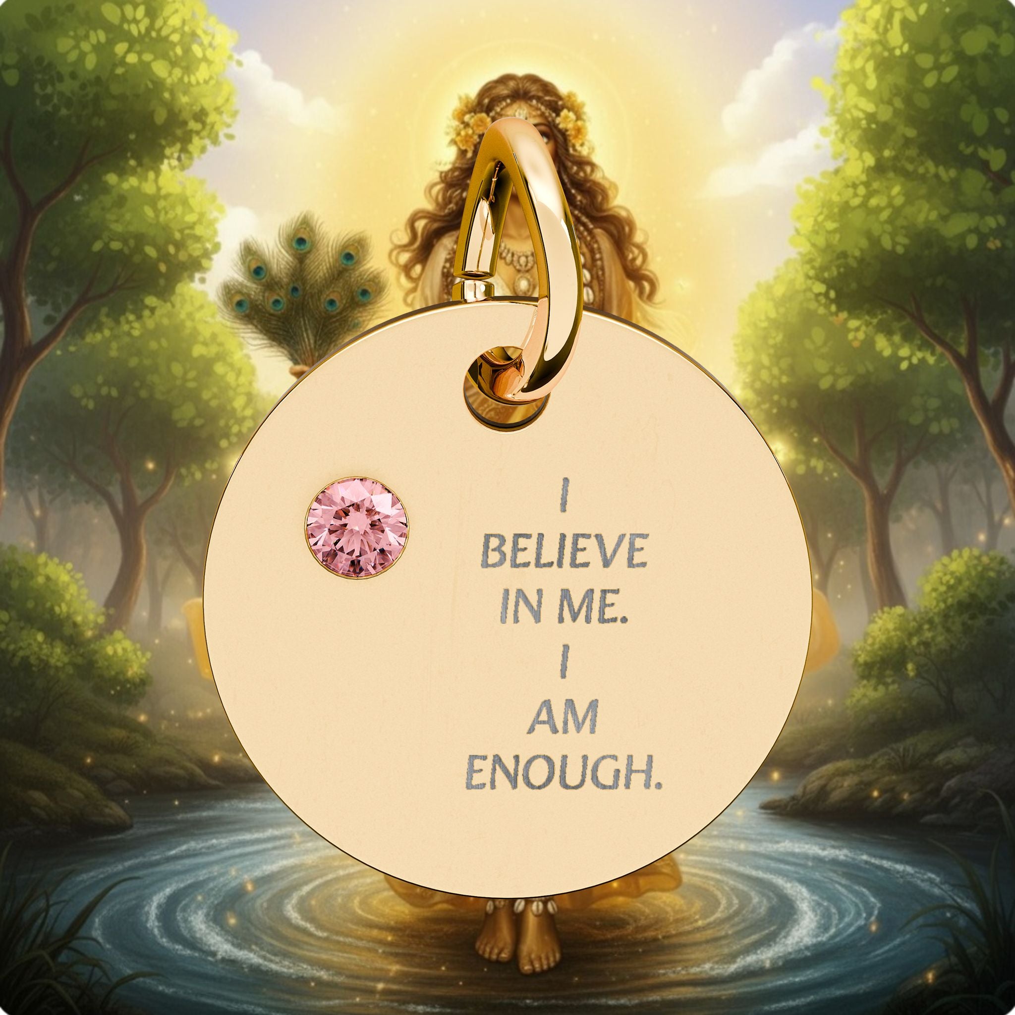 Engraved Birthstone Circle Charm — "I Believe in Me, I Am Enough"