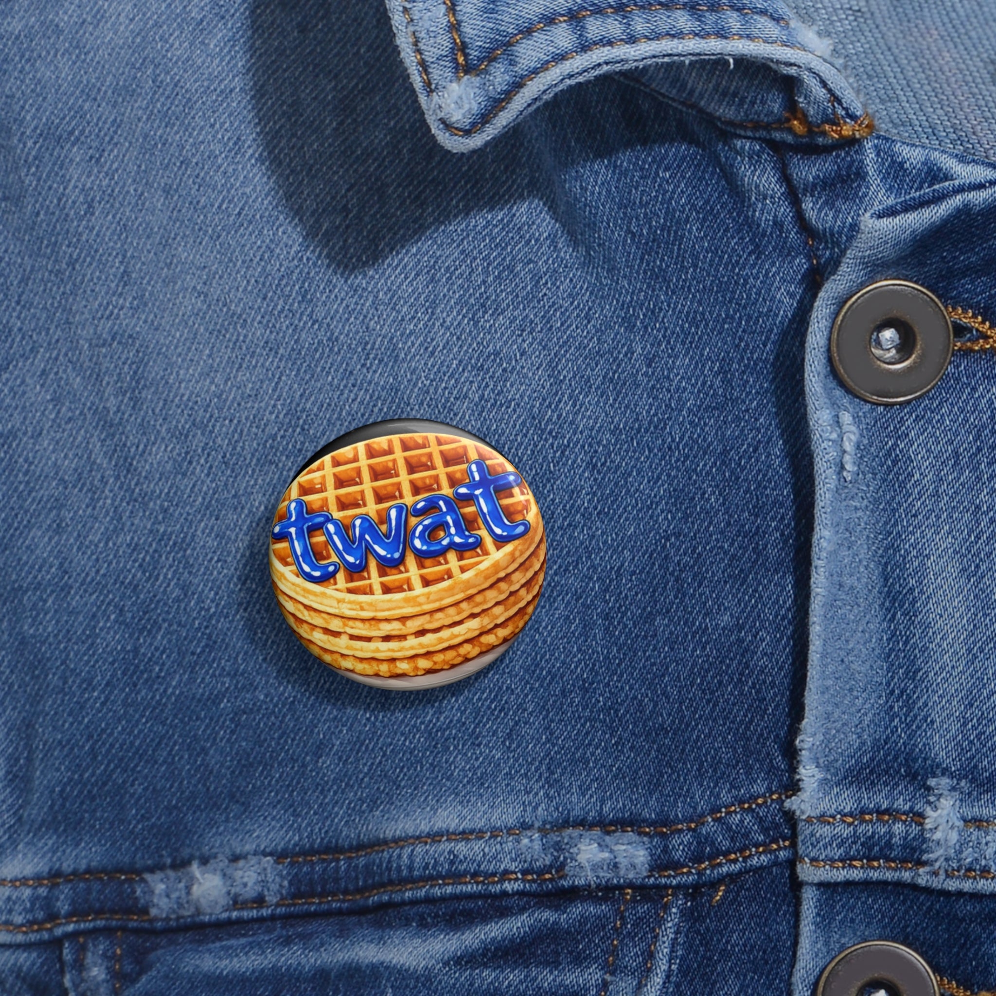 Pin Button — Blue "twat" Waffle Design