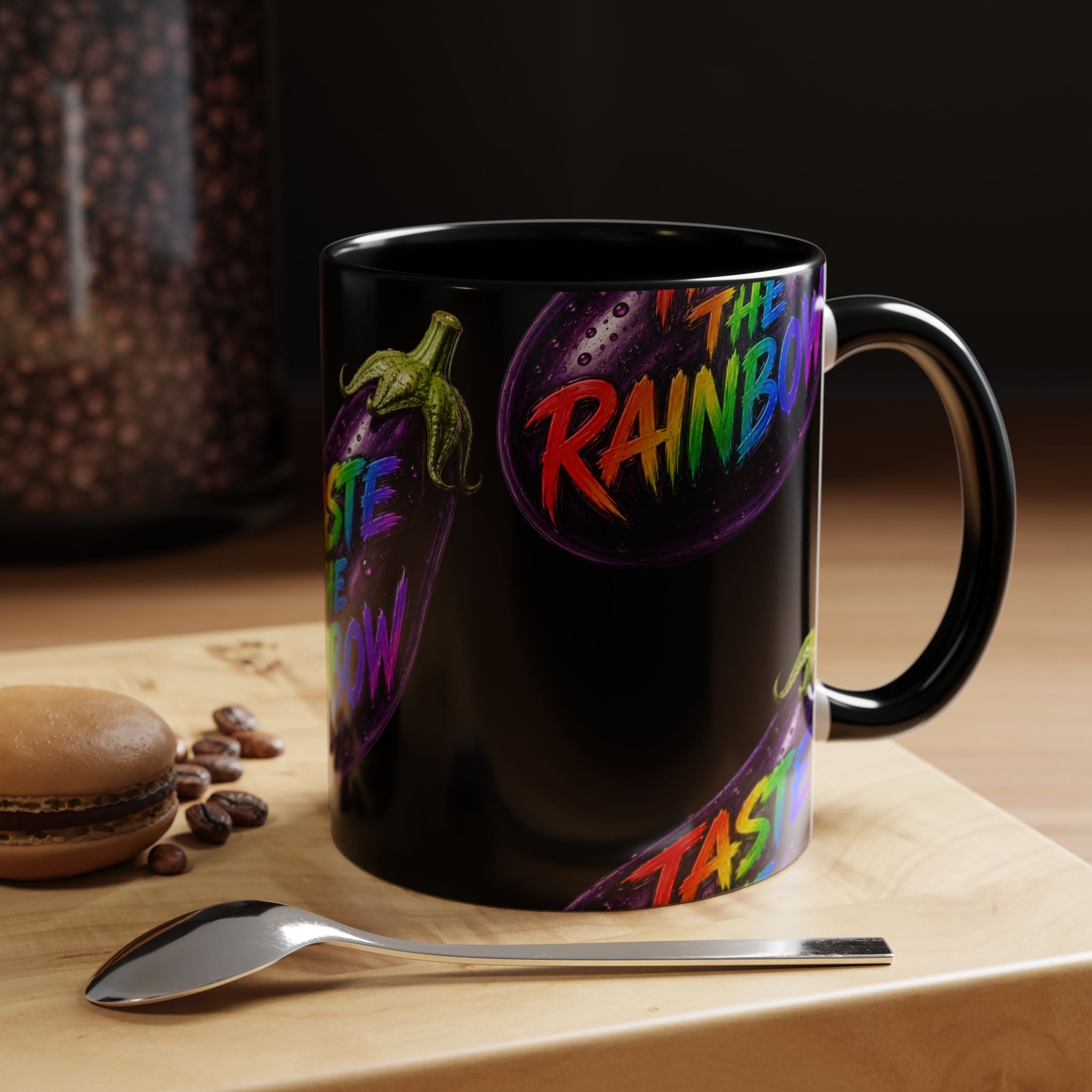 Taste the Rainbow Eggplant Coffee Mug — Pride Rainbow Accent Mug (11/15oz)