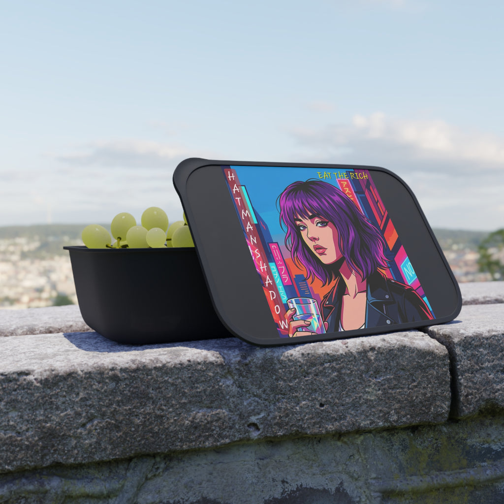 Bento Box — Neon Cyberpunk Woman Design (PLA, Includes Band & Utensils)