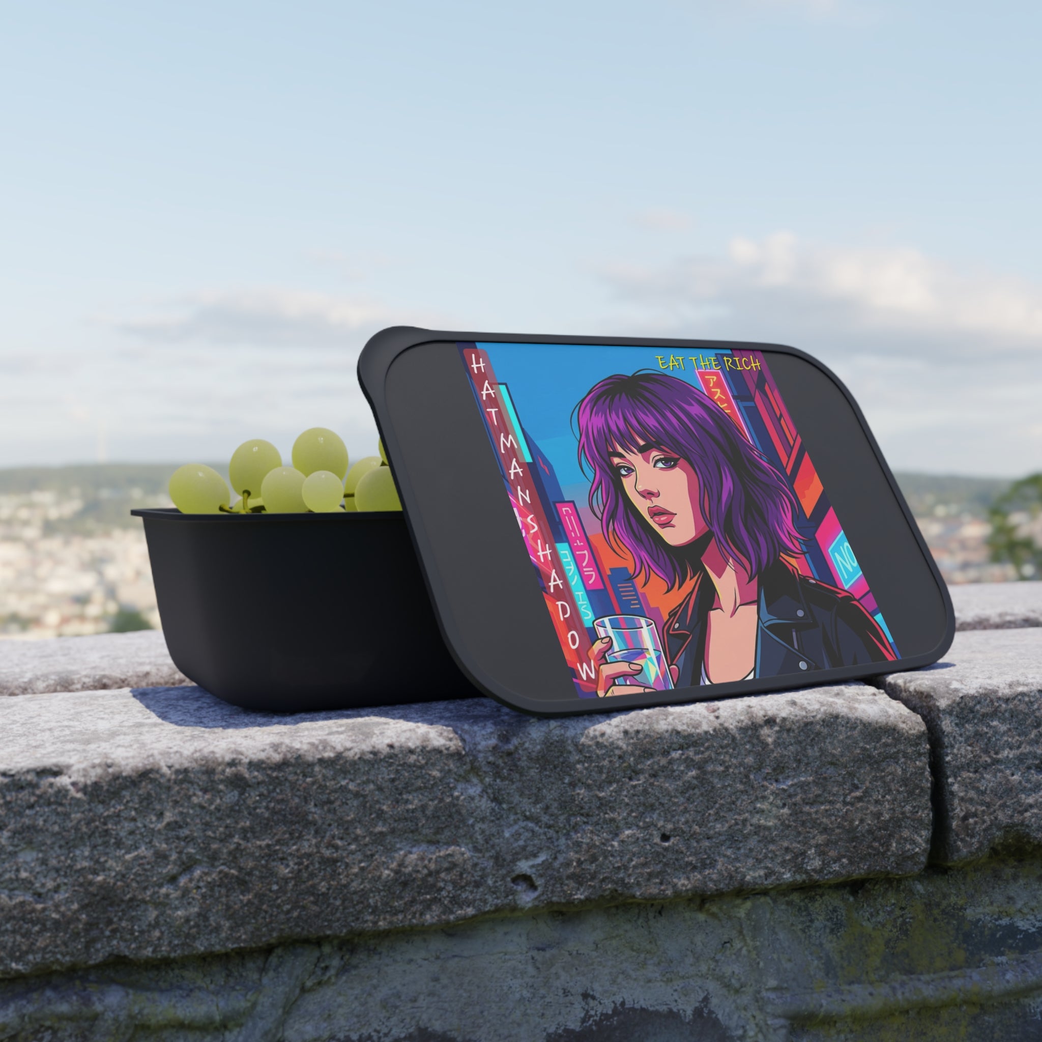 Bento Box — Neon Cyberpunk Woman Design (PLA, Includes Band & Utensils)