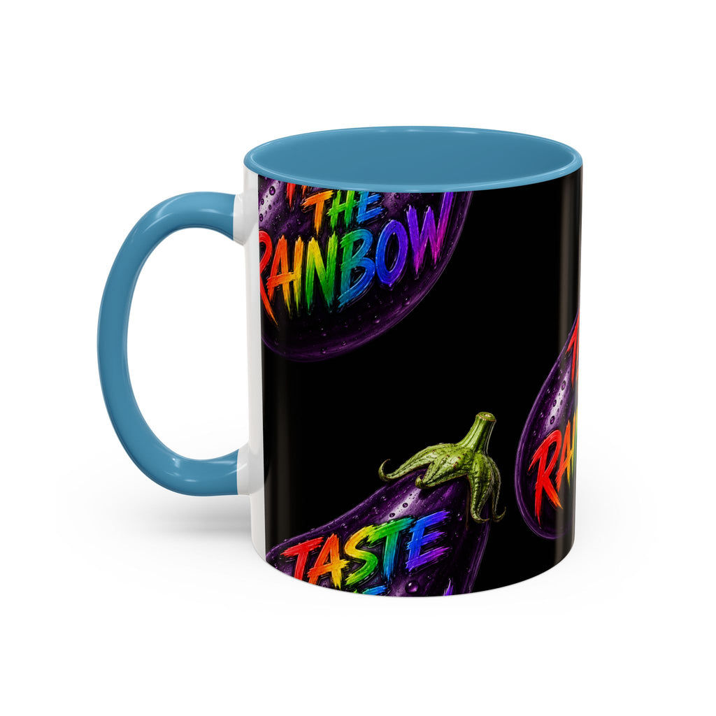 Taste the Rainbow Eggplant Coffee Mug — Pride Rainbow Accent Mug (11/15oz)