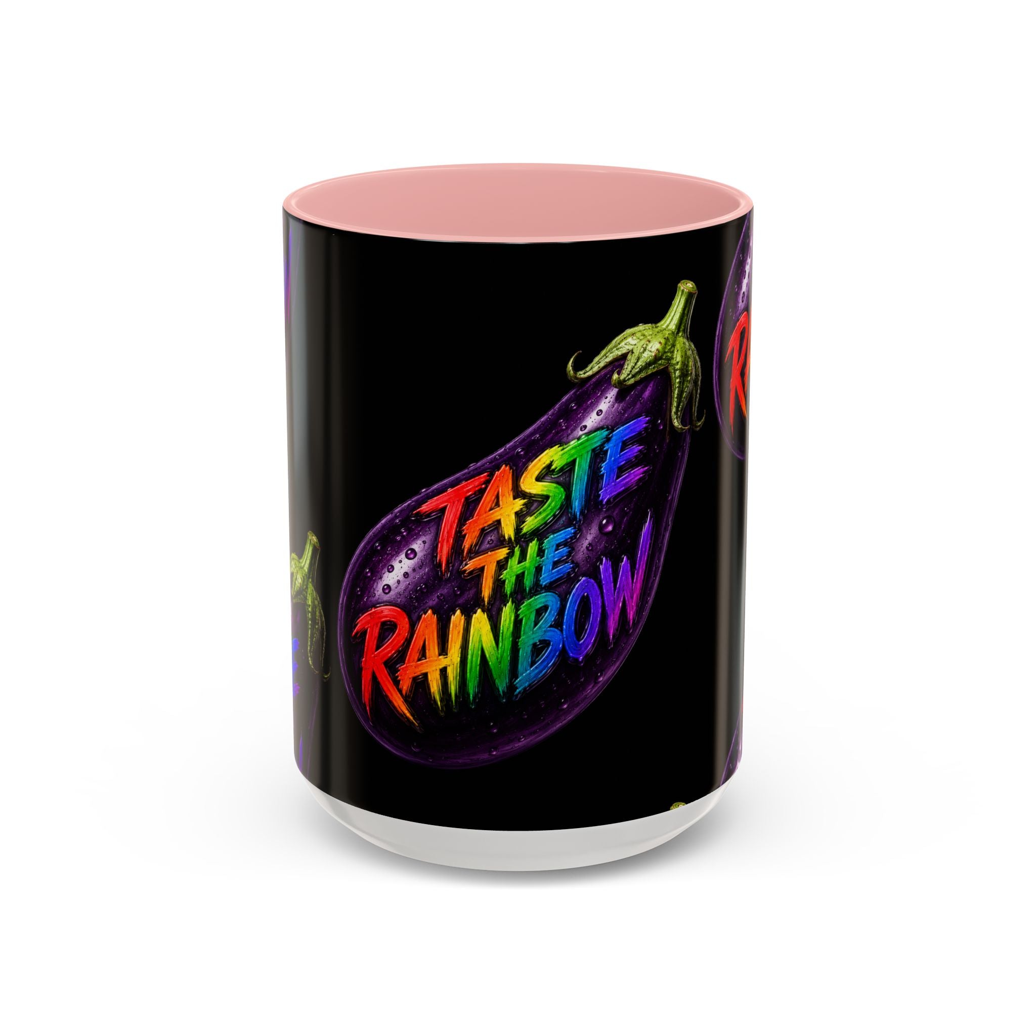 Taste the Rainbow Eggplant Coffee Mug — Pride Rainbow Accent Mug (11/15oz)