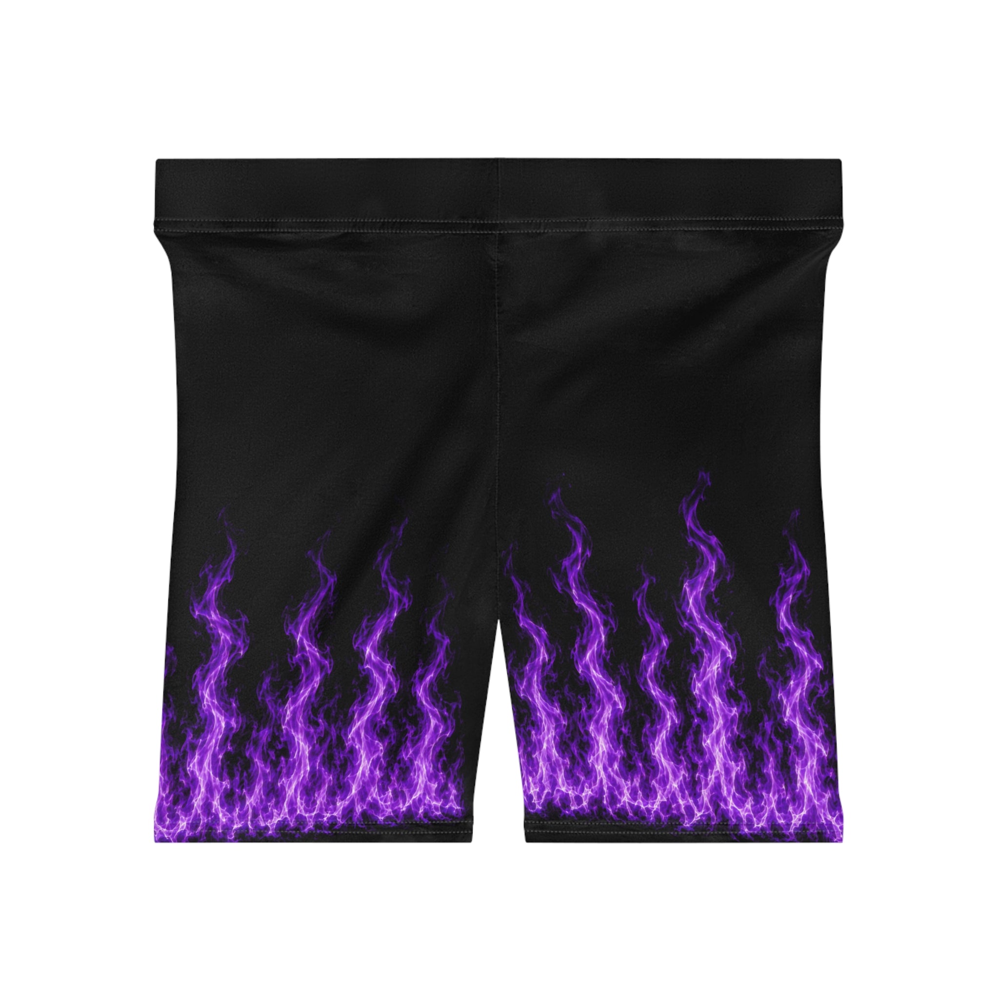 Purple Flame Biker Shorts — Women's Athletic Cycling Shorts with Neon Fire Design