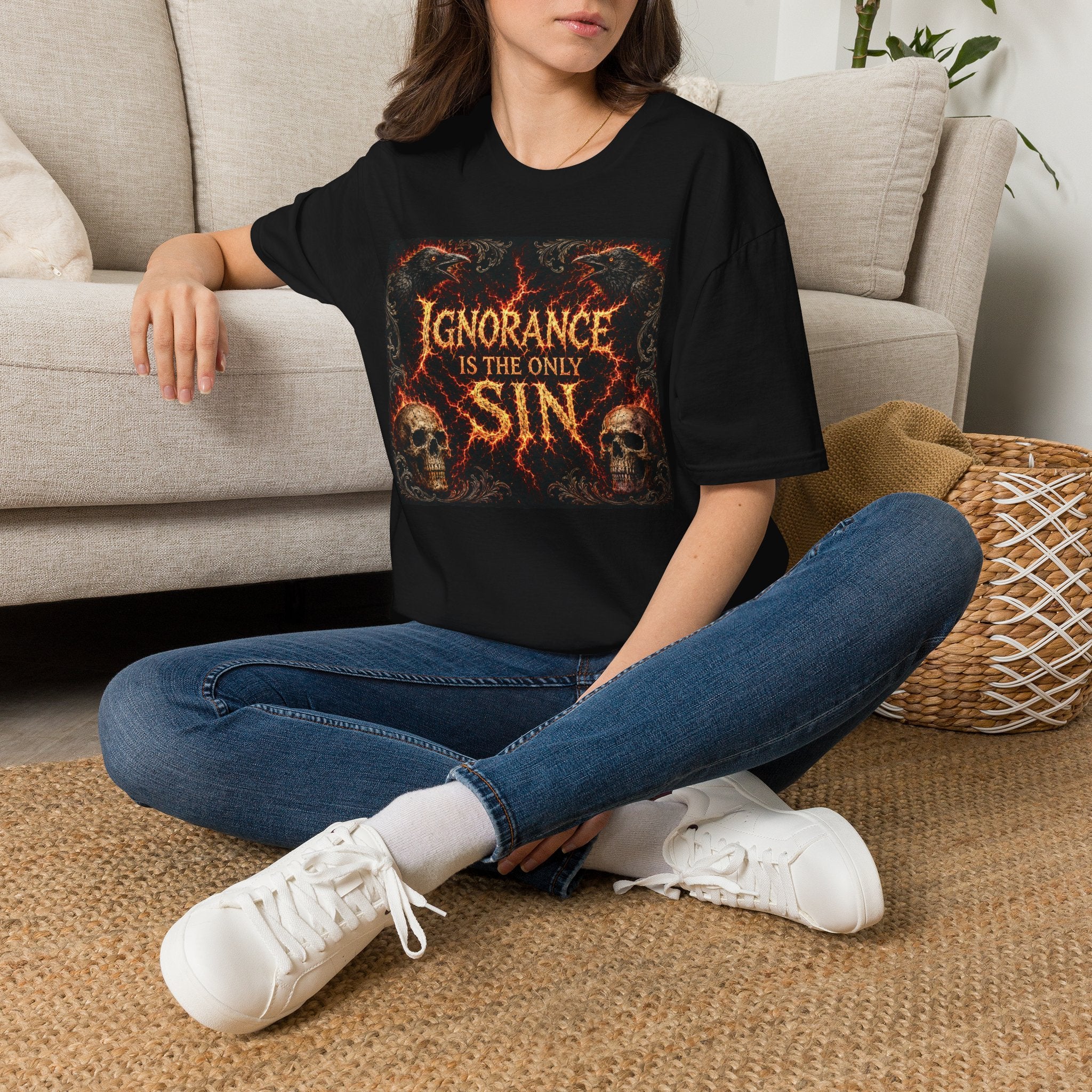 T-Shirt — "Ignorance Is The Only Sin" Gothic Skull Graphic Tee