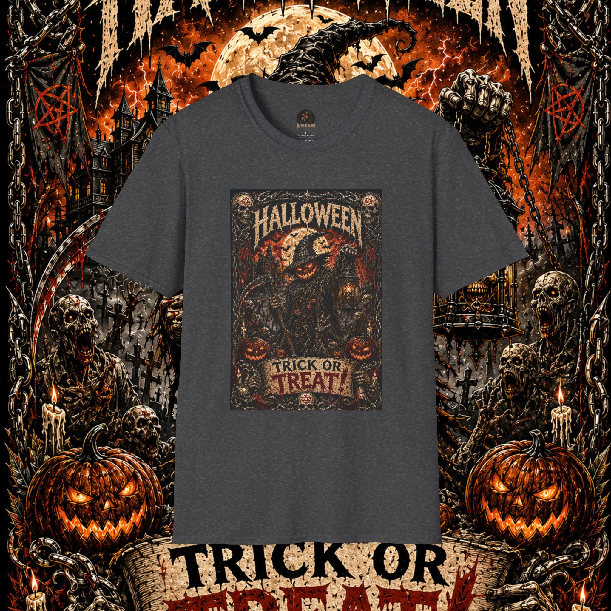 Halloween Trick or Treat T-Shirt — Spooky Vintage Pumpkin Design