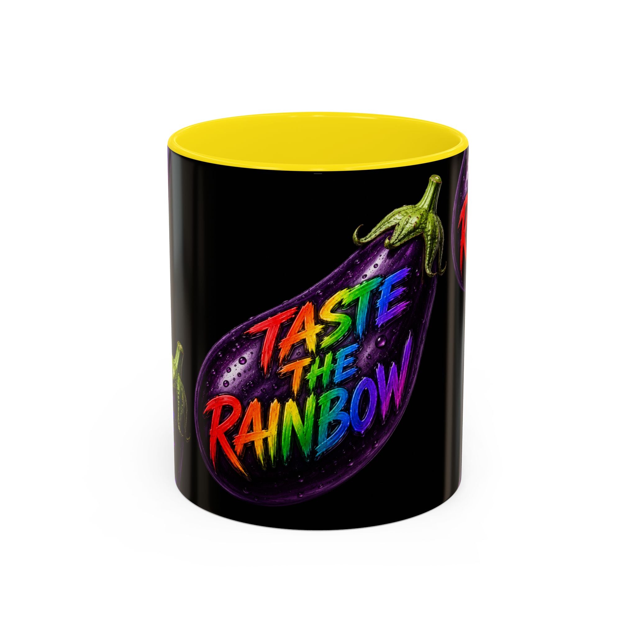 Taste the Rainbow Eggplant Coffee Mug — Pride Rainbow Accent Mug (11/15oz)