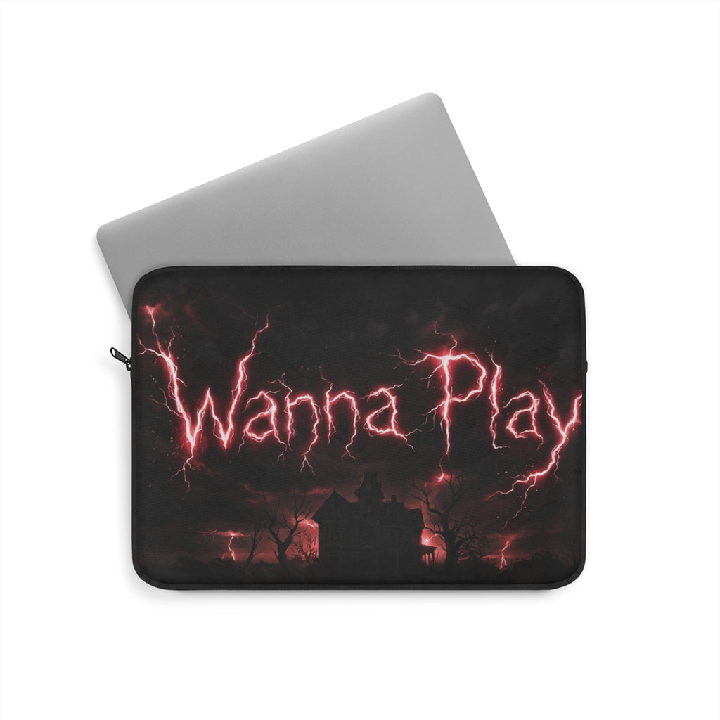Wanna Play Laptop Sleeve — Spooky Haunted House Protective Sleeve
