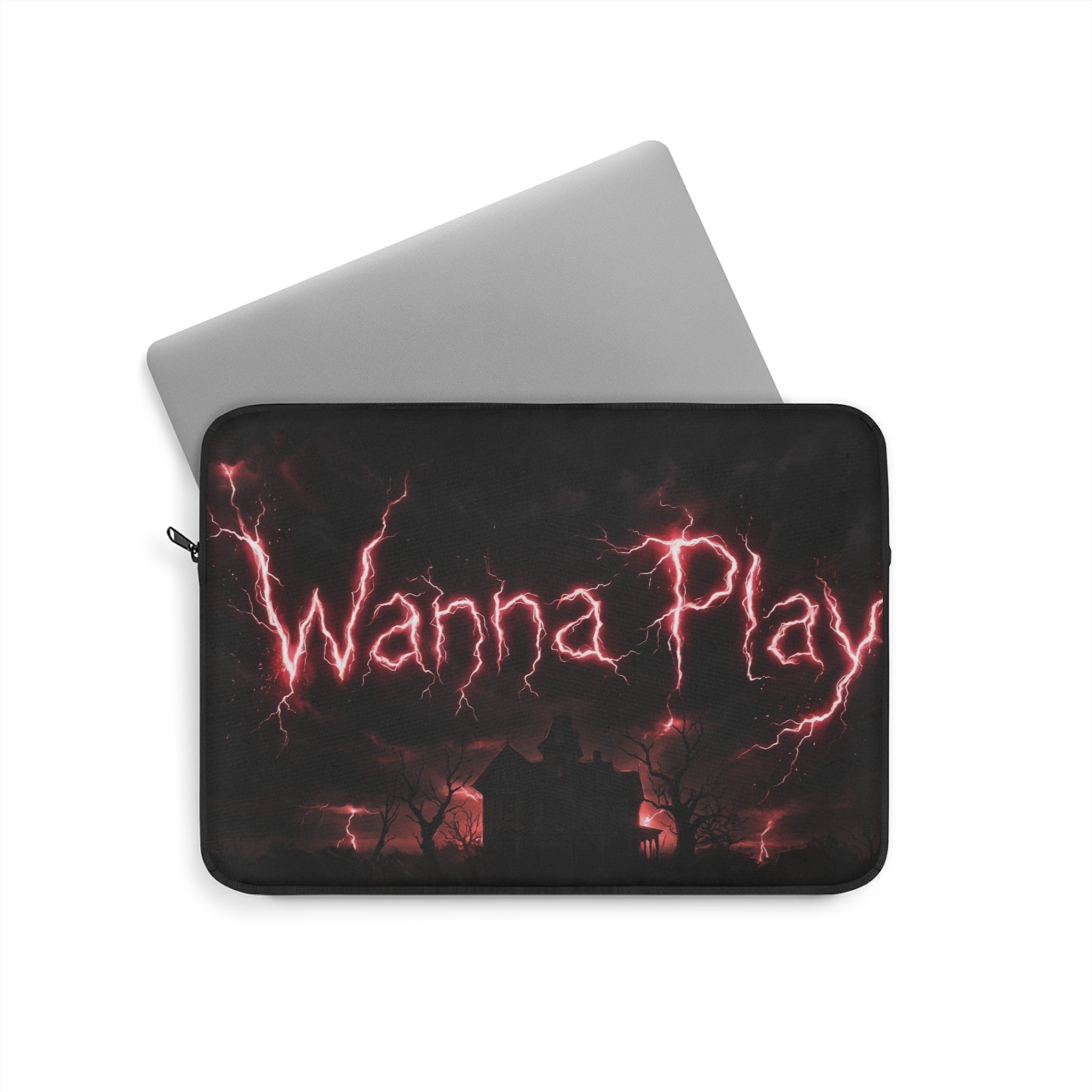 Wanna Play Laptop Sleeve — Spooky Haunted House Protective Sleeve
