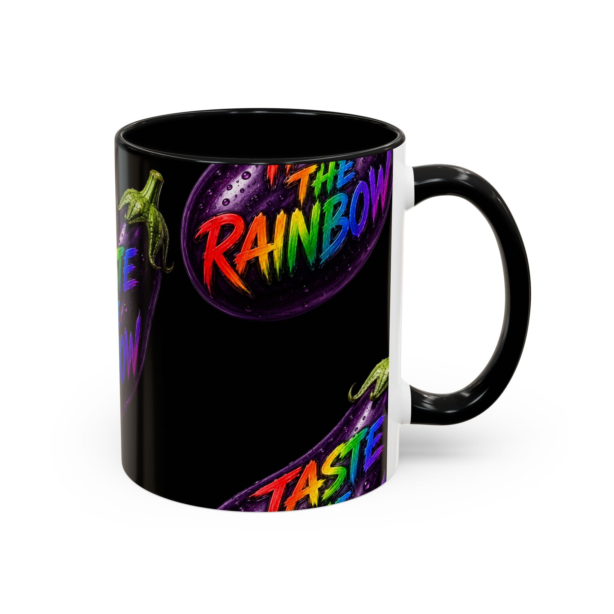 Taste the Rainbow Eggplant Coffee Mug — Pride Rainbow Accent Mug (11/15oz)