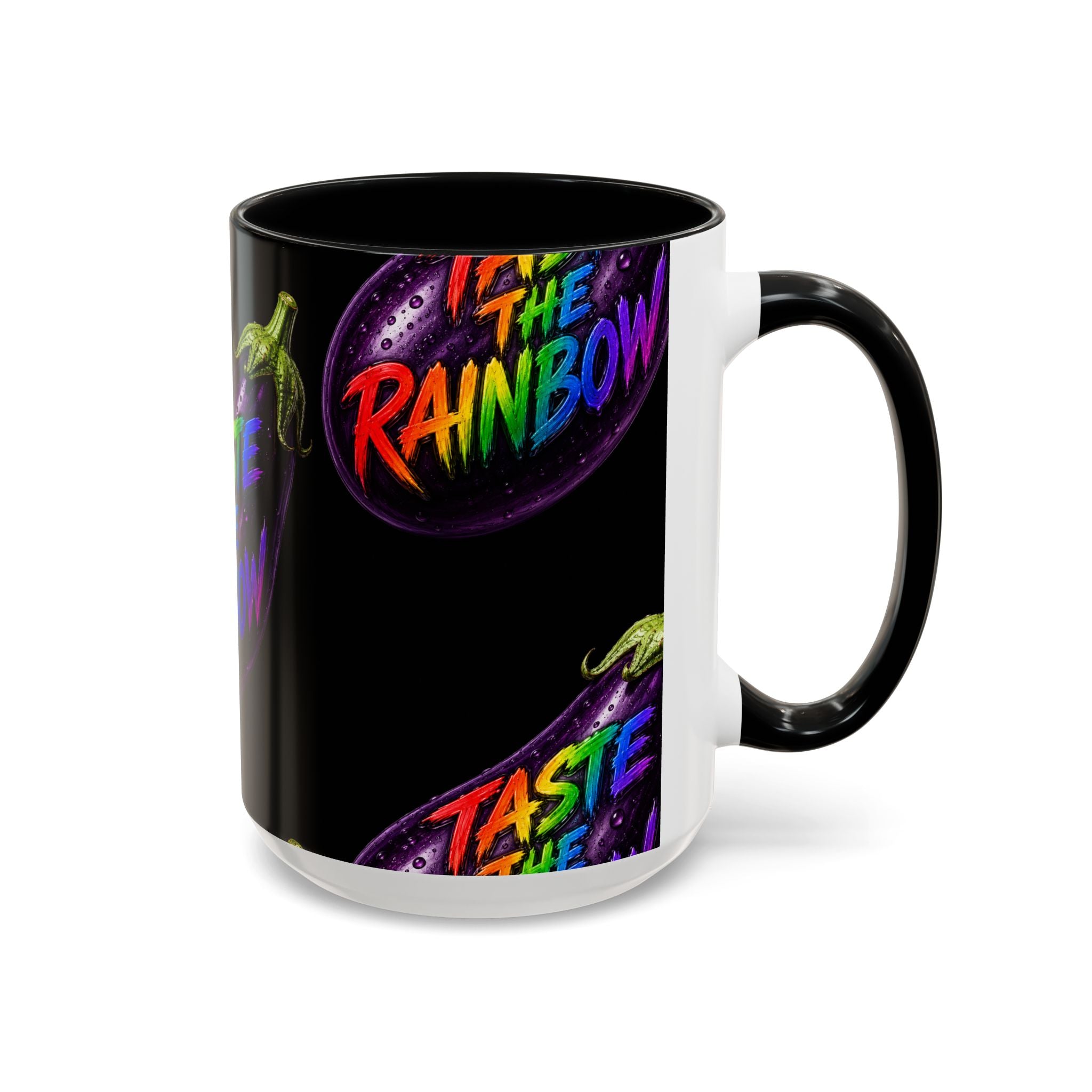 Taste the Rainbow Eggplant Coffee Mug — Pride Rainbow Accent Mug (11/15oz)