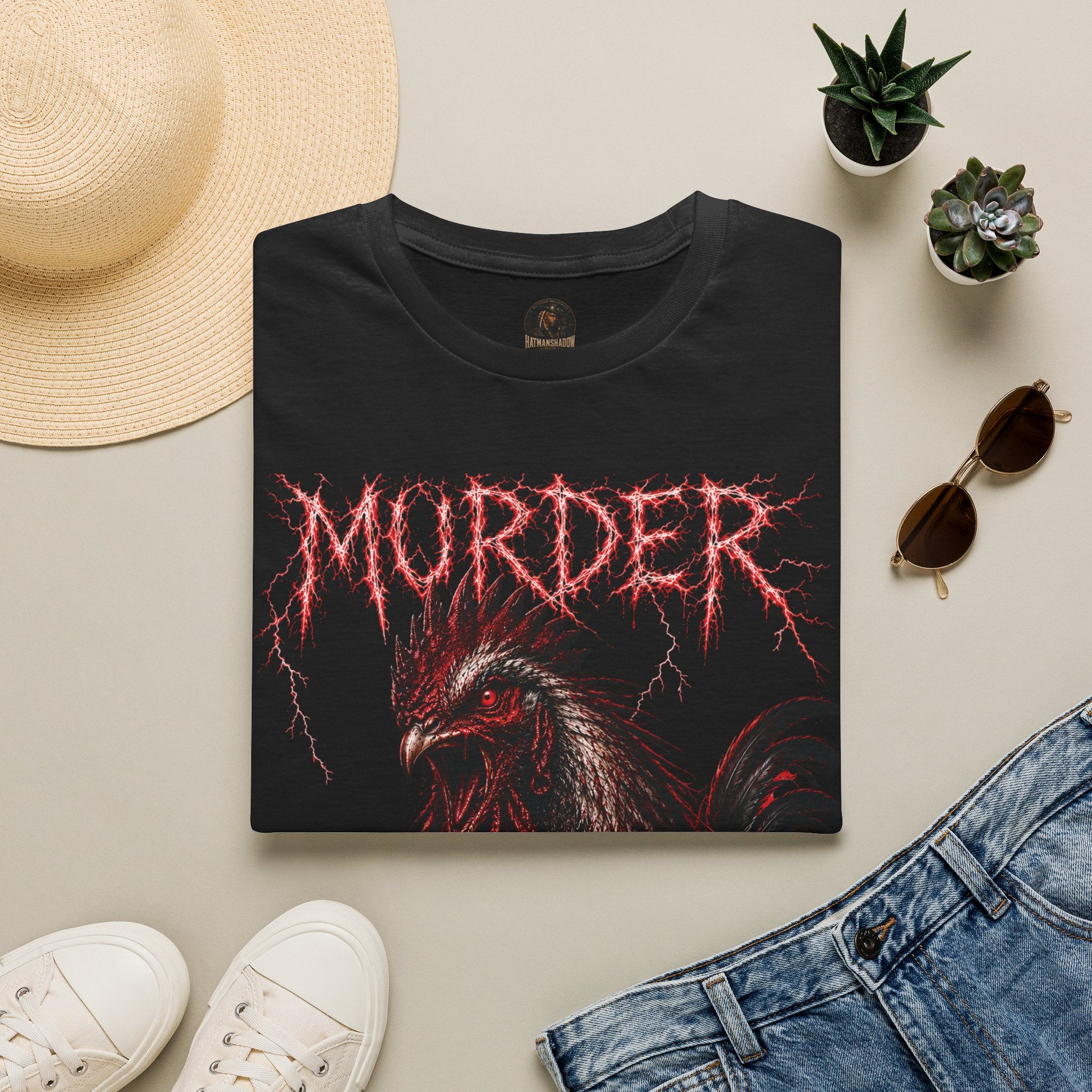 Death Rooster T-Shirt — "MURDER" Horror Graphic Tee version 2