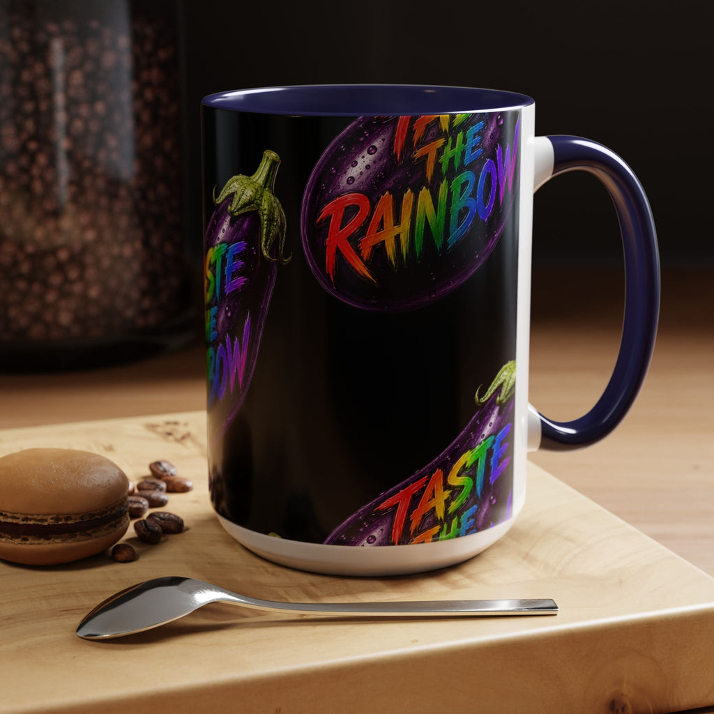 Taste the Rainbow Eggplant Coffee Mug — Pride Rainbow Accent Mug (11/15oz)